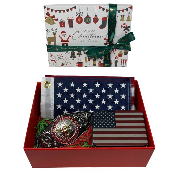Western Belt Buckle Christmas Gift Set - Small American Flags - Patriotic Gifts - Picture 6 of 14